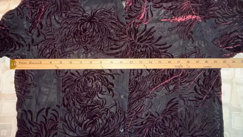 Chico's Black and Burgundy Floral Burnout Velvet Button-Down Shirt WhimsyGoth - Picture 10 of 12